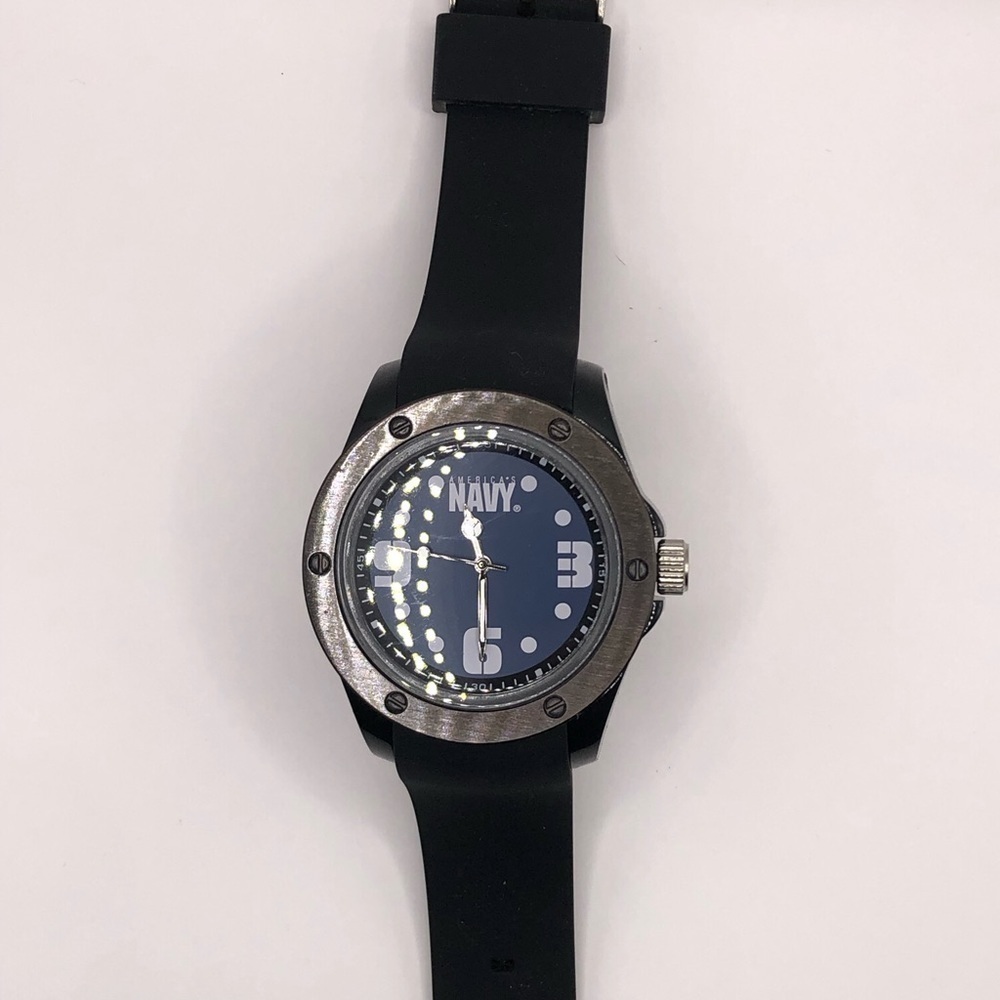 America’s Navy Men's Watch Black Band Navy Blue Face New Battery Clean - Picture 7 of 9